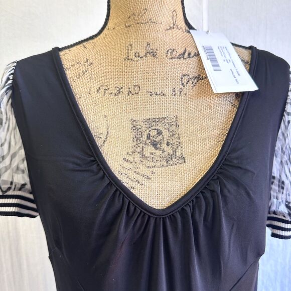 Pianurastudio Women's Black Chiffon Puff Sleeves V-Neck Blouse Top Sz 12/48 - Picture 2 of 12